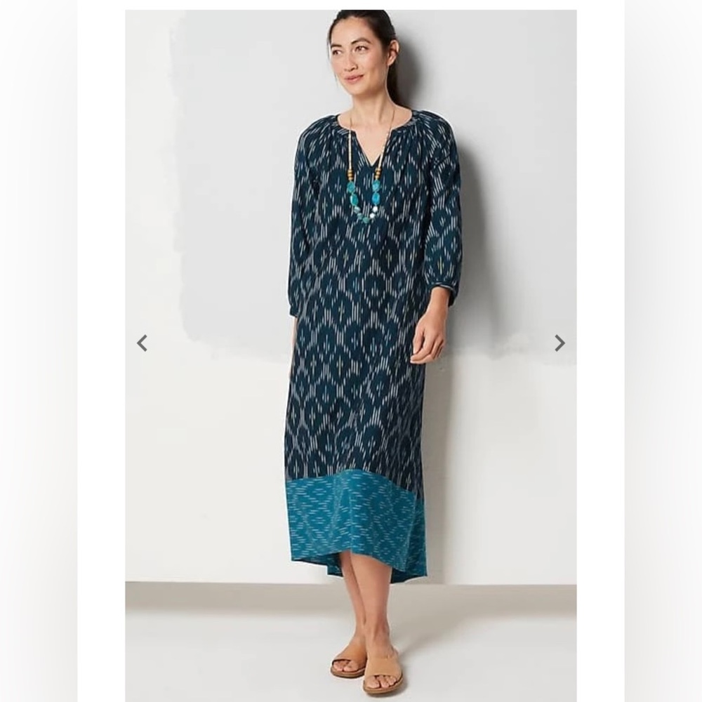 J. Jill Navy and Teal Ikat Midi Dress